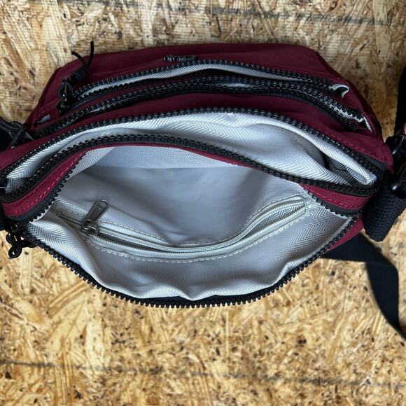 Etidy Nylon Burgundy Black Multi-Pocket Single Strap Handbag Purse - Picture 7 of 7